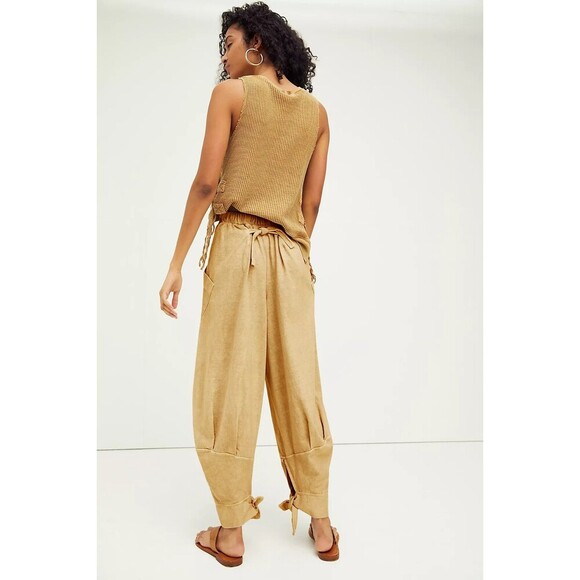 Free People Beach Stunner Pants Harem Drop Crotch Tie Ankle Slouchy Sz M Boho - Picture 2 of 13